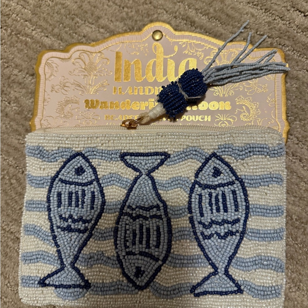 Viral sardine mini Beaded Pouch with Tassel